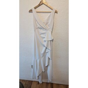 Betsy Adam White Asymmetrical Ruffle V Neck Midi Dress Size 4